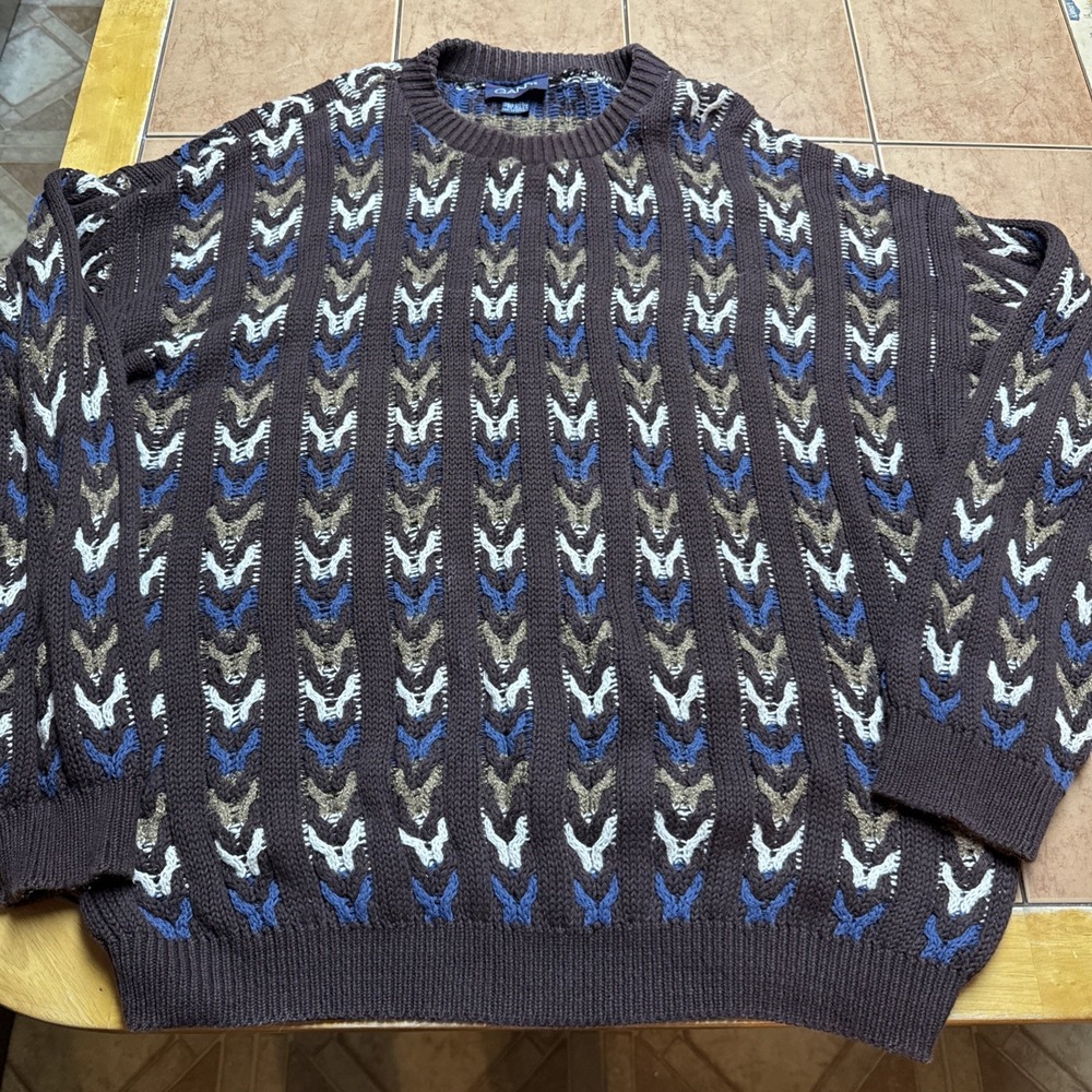Mens GANT Cotton Brown Multi Color Sweater Jumper Sz XL Vintage USA‎ Coogi Style